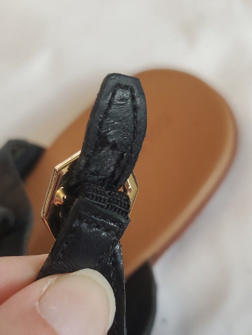 Cole Haan Black Leather Strappy T‑Bar Sandals Flat Shoes Women's 7 - Picture 6 of 8